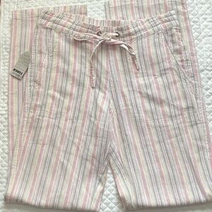 🚨NEW FOR CYNTHIA Linen Blend Striped Pull On Pants Size Small Pockets